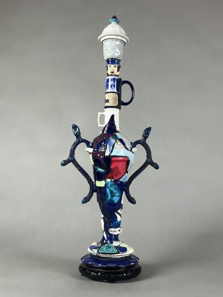 2. Gulf of Mexico, 29 x 11 x 7” , repurposed objects, shards, paint, collage, grout, silicone