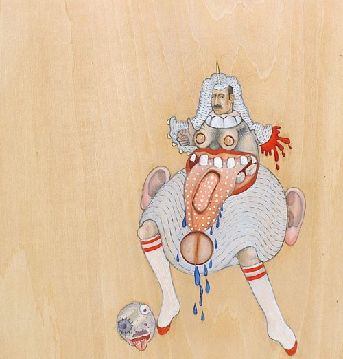 RJ Calabrese, Troubled Water, Water soluble oil, polymer clay, human hair on wood, 8 ½” x 8” x 2” copy